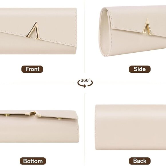 Nude Faux Leather Clutch Purse for Women Evening Bag with Chains for Formal Even - Picture 7 of 7